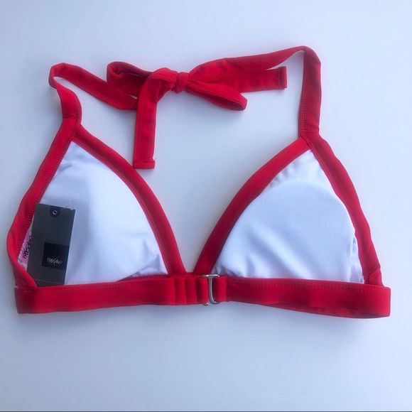 Mossimo Red White Blue Striped Triangle Swim Top New M - Picture 3 of 4